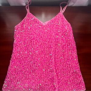 Pink Sequin Spaghetti Strap Top